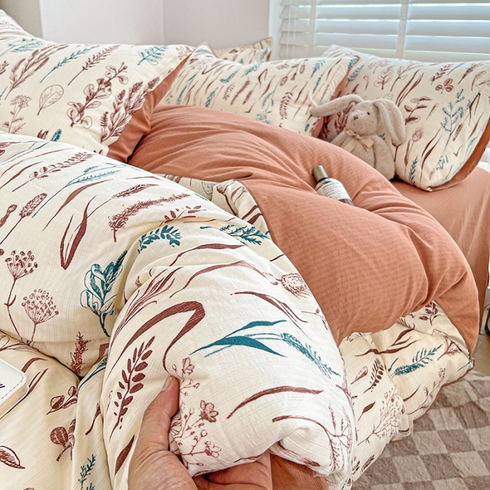 91家纺网 家纺一手货源 找家纺 暖芯优选2023新款超柔有氧小竺提花棉双层纱学生四件套 婉然