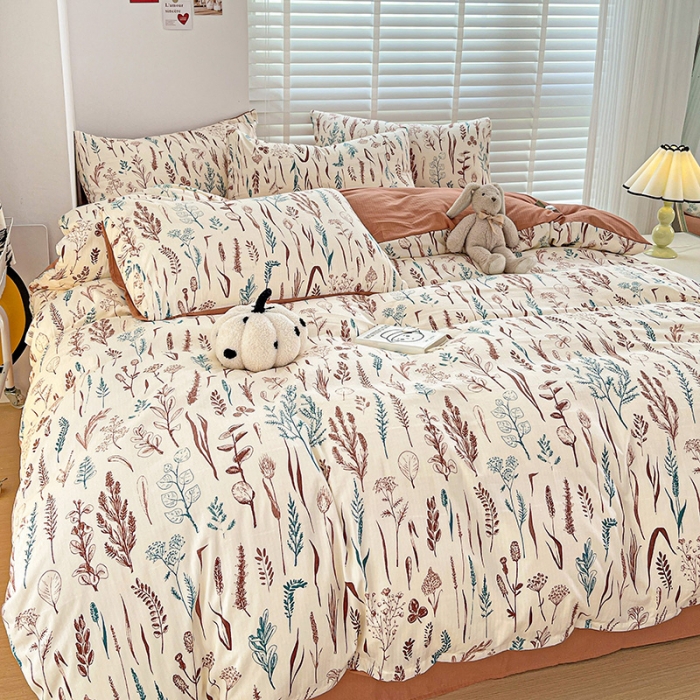 91家纺网 家纺一手货源 找家纺 暖芯优选2023新款超柔有氧小竺提花棉双层纱学生四件套 婉然