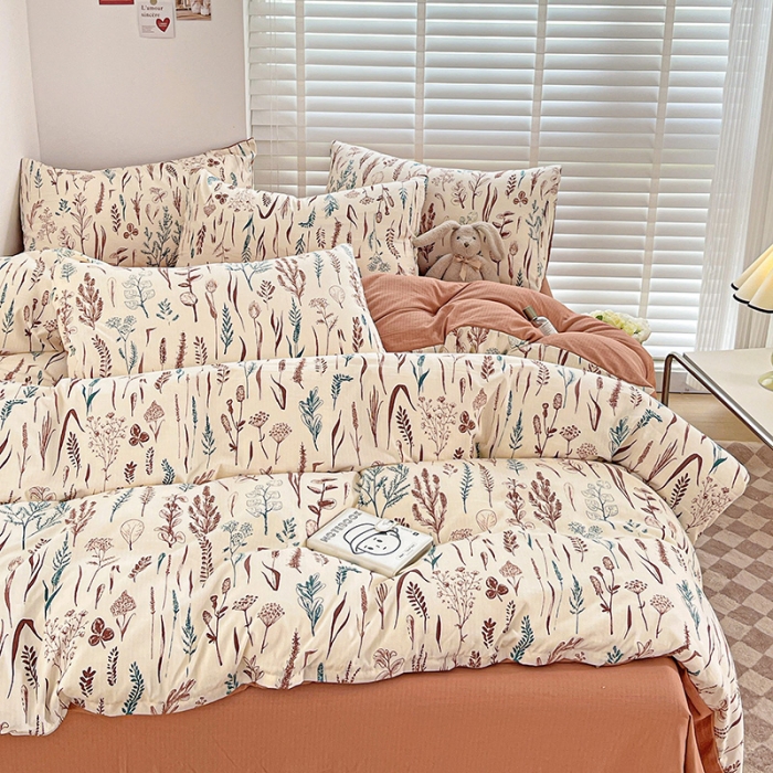 91家纺网 家纺一手货源 找家纺 暖芯优选2023新款超柔有氧小竺提花棉双层纱学生四件套 婉然