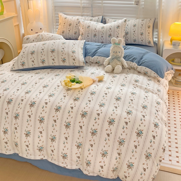 91家纺网 家纺一手货源 找家纺 暖芯优选2023新款超柔有氧小竺提花棉双层纱学生四件套 浪漫爱恋