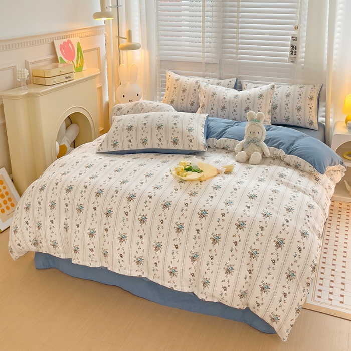 91家纺网 家纺一手货源 找家纺 暖芯优选2023新款超柔有氧小竺提花棉双层纱学生四件套 浪漫爱恋