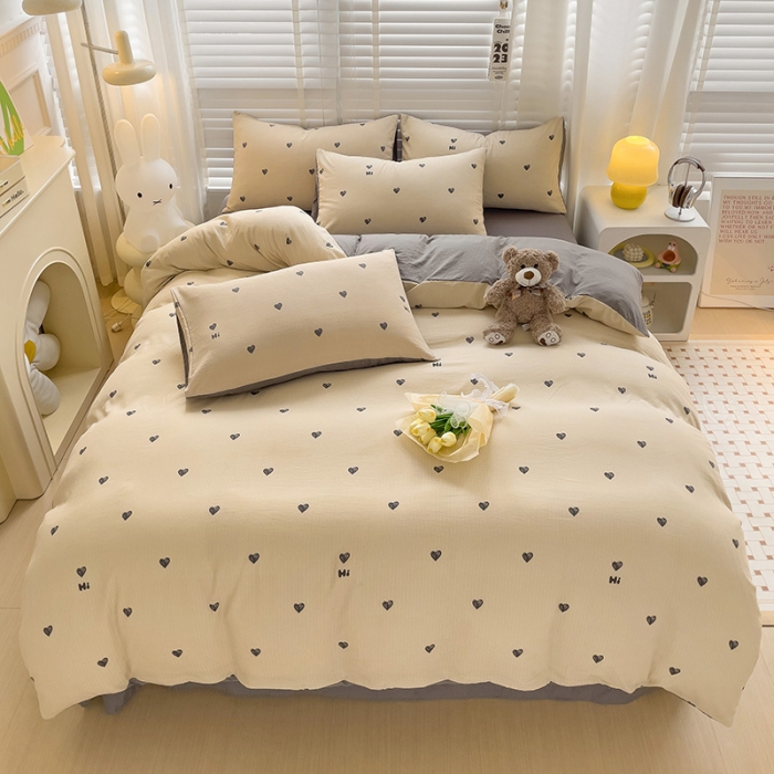 91家纺网 家纺一手货源 找家纺 暖芯优选2023新款超柔有氧小竺提花棉双层纱学生四件套 莫里