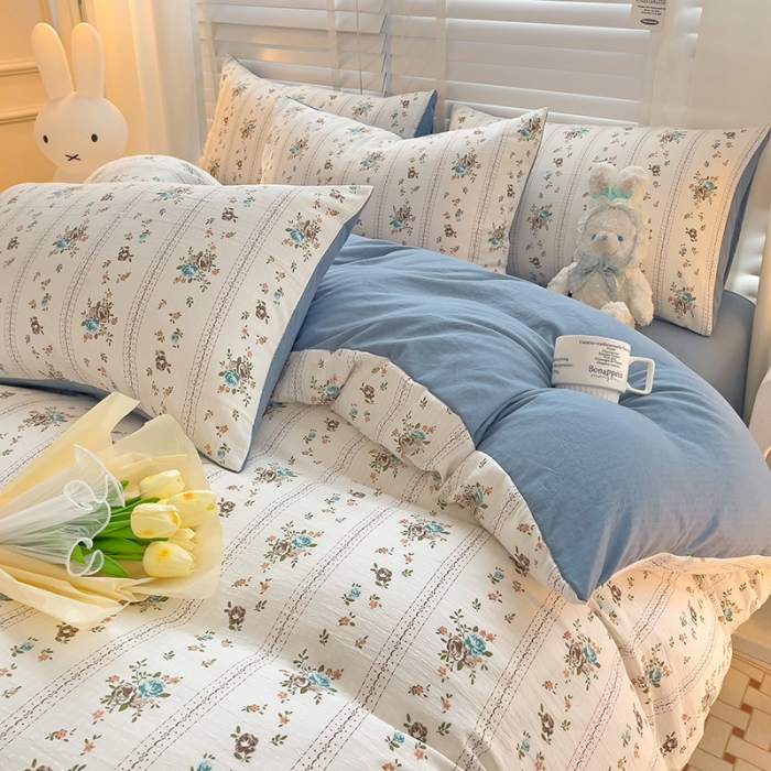 91家纺网 家纺一手货源 找家纺 暖芯优选2023新款超柔有氧小竺提花棉双层纱学生四件套 浪漫爱恋