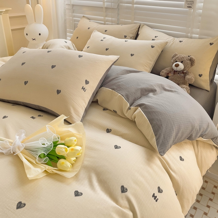 91家纺网 家纺一手货源 找家纺 暖芯优选2023新款超柔有氧小竺提花棉双层纱学生四件套 莫里