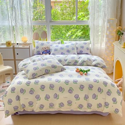 91家纺网 家纺一手货源 找家纺 （总）暖芯优选 2023直播热款超柔水洗棉双层纱四件套