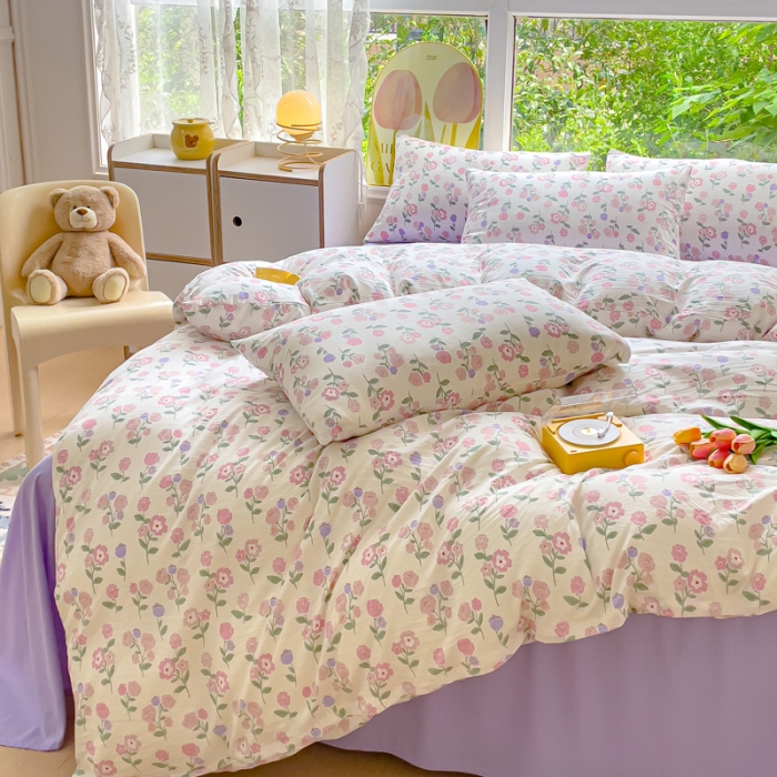 91家纺网 家纺一手货源 找家纺 暖芯优选 2023直播热款超柔水洗棉双层纱四件套 芳华