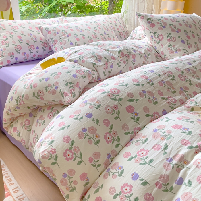 91家纺网 家纺一手货源 找家纺 暖芯优选 2023直播热款超柔水洗棉双层纱四件套 芳华