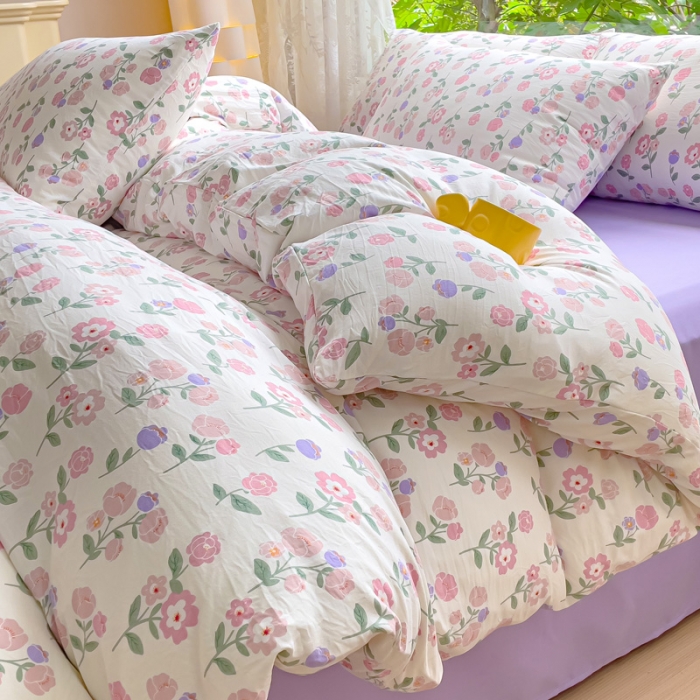 91家纺网 家纺一手货源 找家纺 暖芯优选 2023直播热款超柔水洗棉双层纱四件套 芳华