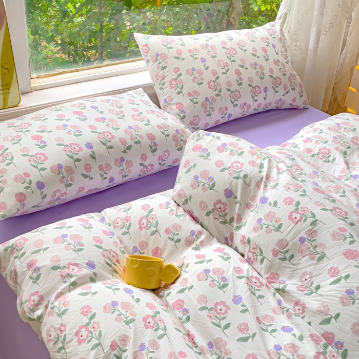 91家纺网 家纺一手货源 找家纺 暖芯优选 2023直播热款超柔水洗棉双层纱四件套 芳华