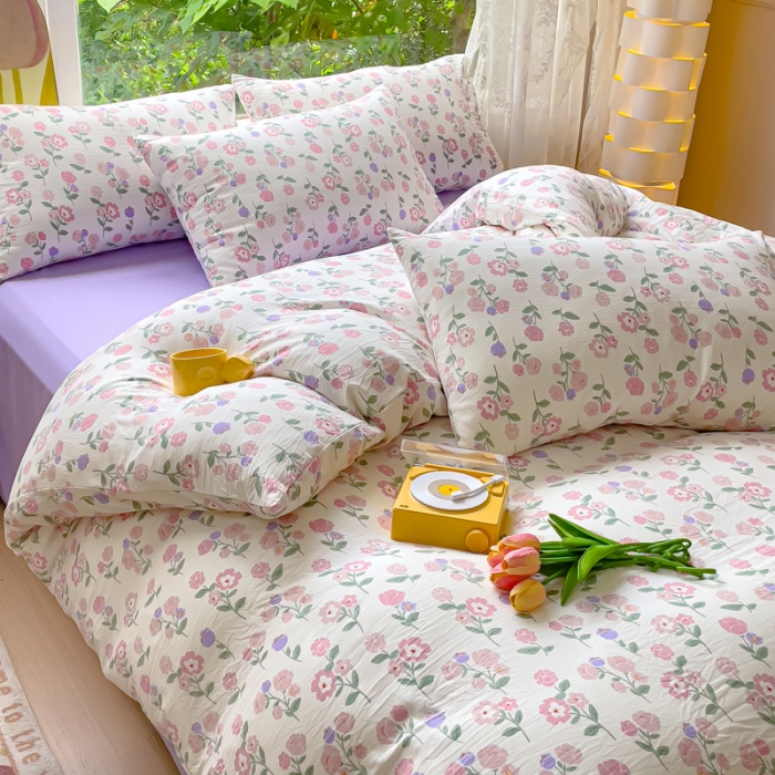 91家纺网 家纺一手货源 找家纺 暖芯优选 2023直播热款超柔水洗棉双层纱四件套 芳华