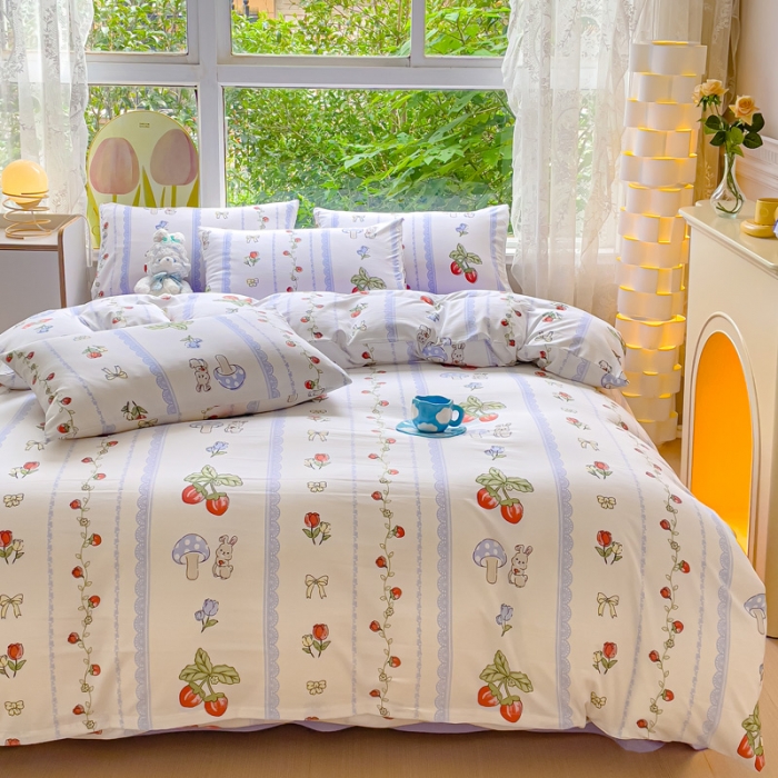 91家纺网 家纺一手货源 找家纺 暖芯优选 2023直播热款超柔水洗棉双层纱四件套 百园