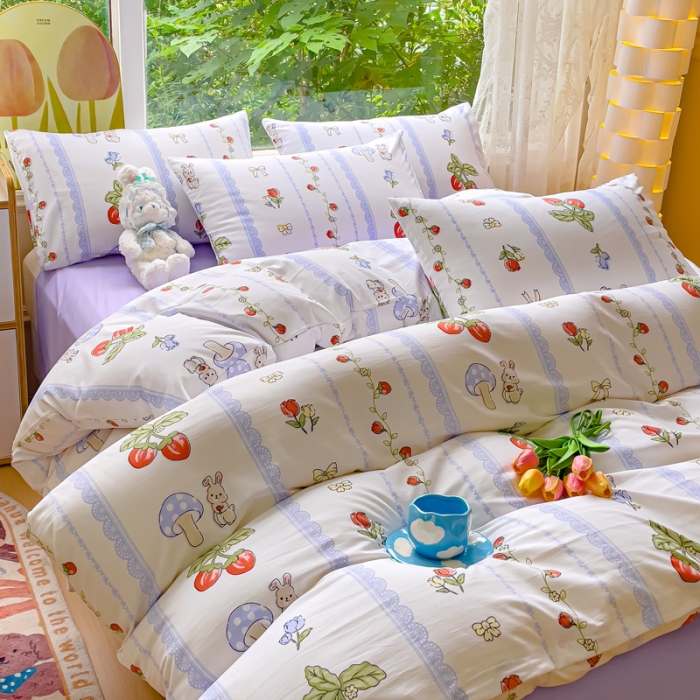 91家纺网 家纺一手货源 找家纺 暖芯优选 2023直播热款超柔水洗棉双层纱四件套 百园