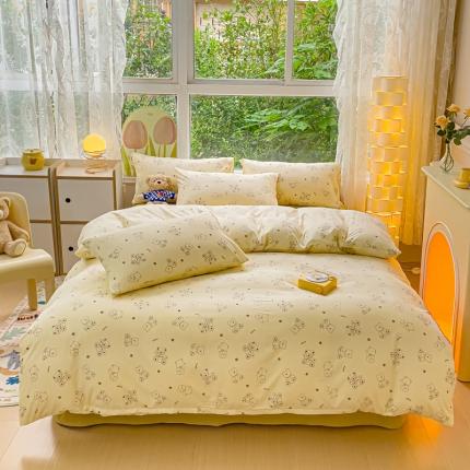 暖芯优选 2023直播热款超柔水洗棉双层纱四件套 乖熊