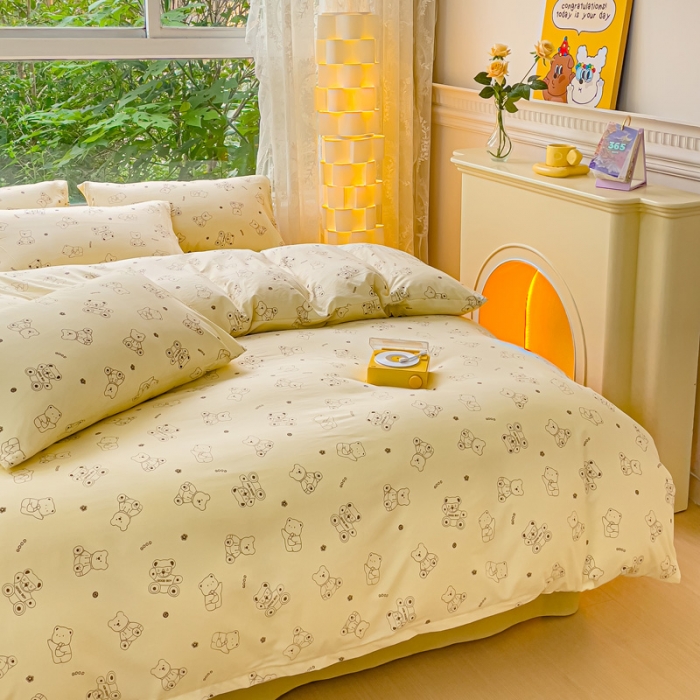 91家纺网 家纺一手货源 找家纺 暖芯优选 2023直播热款超柔水洗棉双层纱四件套 乖熊