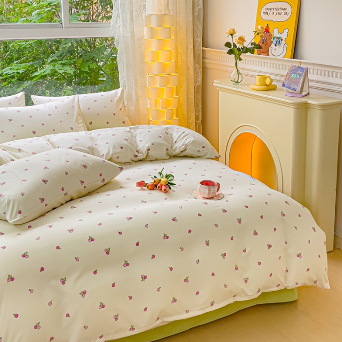 91家纺网 家纺一手货源 找家纺 暖芯优选 2023直播热款超柔水洗棉双层纱四件套 果粒