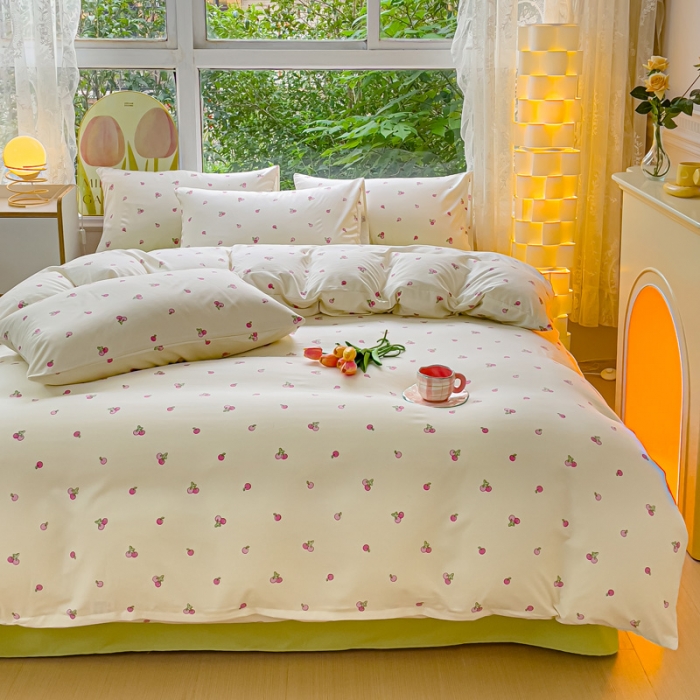 91家纺网 家纺一手货源 找家纺 暖芯优选 2023直播热款超柔水洗棉双层纱四件套 果粒