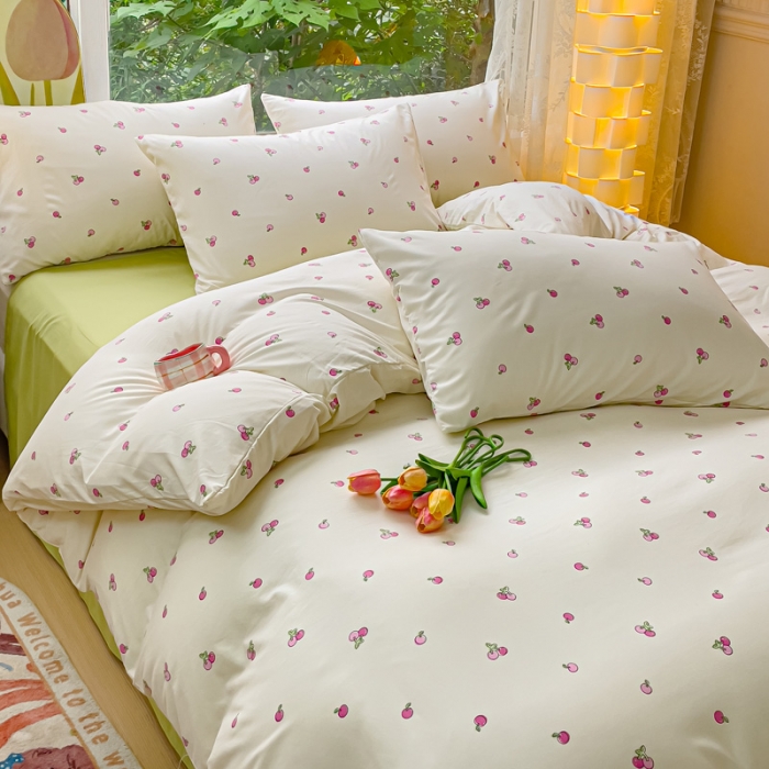 91家纺网 家纺一手货源 找家纺 暖芯优选 2023直播热款超柔水洗棉双层纱四件套 果粒