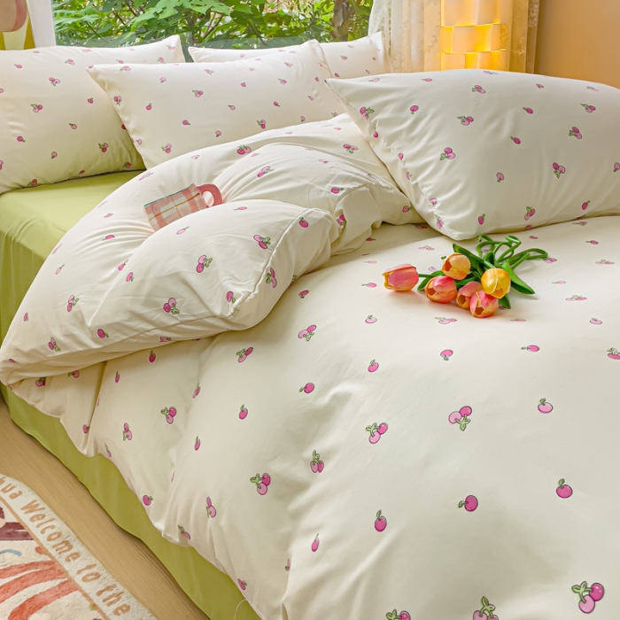 91家纺网 家纺一手货源 找家纺 暖芯优选 2023直播热款超柔水洗棉双层纱四件套 果粒