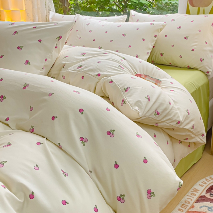 91家纺网 家纺一手货源 找家纺 暖芯优选 2023直播热款超柔水洗棉双层纱四件套 果粒