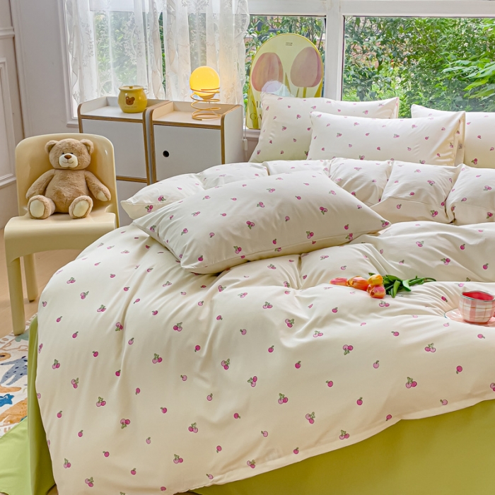 91家纺网 家纺一手货源 找家纺 暖芯优选 2023直播热款超柔水洗棉双层纱四件套 果粒