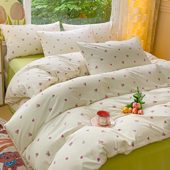 91家纺网 家纺一手货源 找家纺 暖芯优选 2023直播热款超柔水洗棉双层纱四件套 果粒