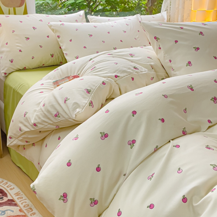 91家纺网 家纺一手货源 找家纺 暖芯优选 2023直播热款超柔水洗棉双层纱四件套 果粒