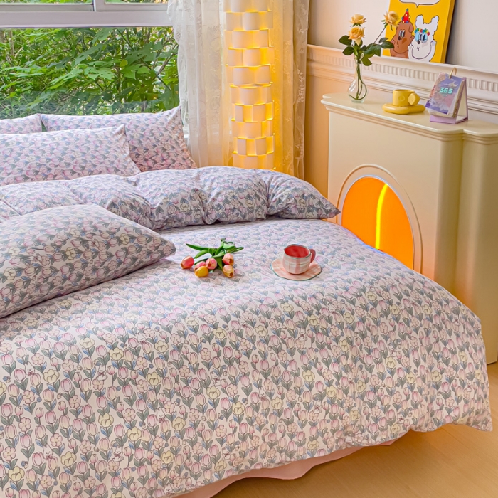 91家纺网 家纺一手货源 找家纺 暖芯优选 2023直播热款超柔水洗棉双层纱四件套 花丛兔