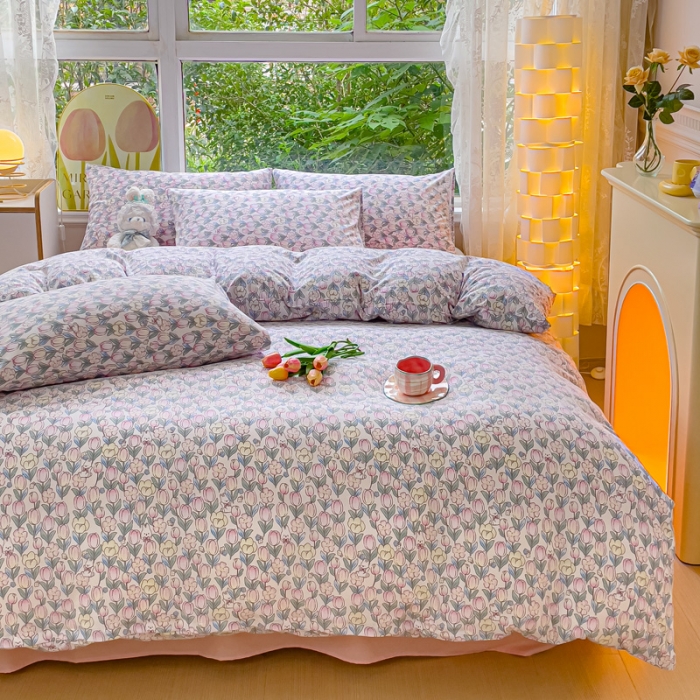 91家纺网 家纺一手货源 找家纺 暖芯优选 2023直播热款超柔水洗棉双层纱四件套 花丛兔