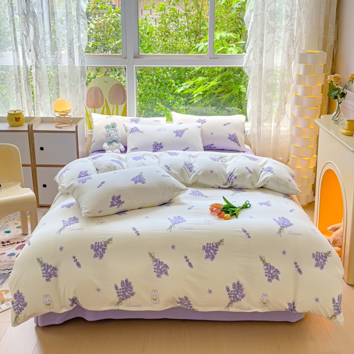 91家纺网 家纺一手货源 找家纺 暖芯优选 2023直播热款超柔水洗棉双层纱四件套 花束