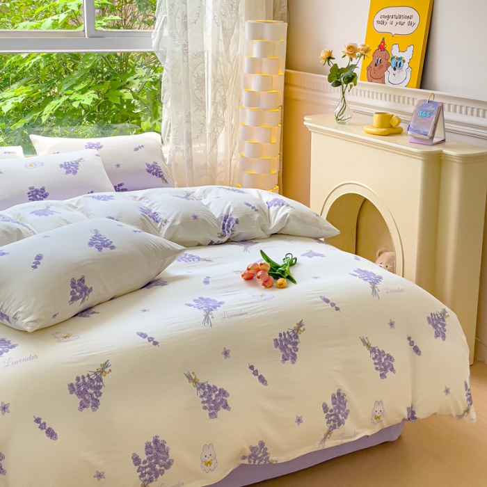 91家纺网 家纺一手货源 找家纺 暖芯优选 2023直播热款超柔水洗棉双层纱四件套 花束