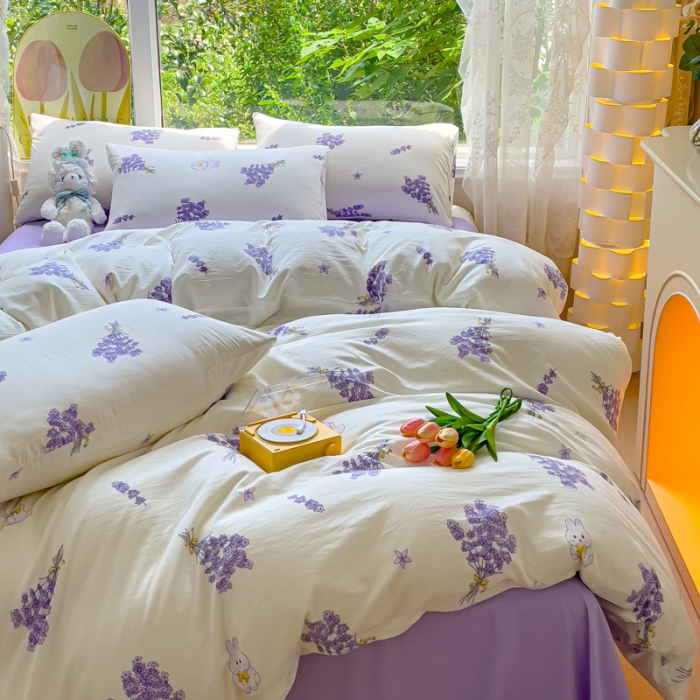 91家纺网 家纺一手货源 找家纺 暖芯优选 2023直播热款超柔水洗棉双层纱四件套 花束