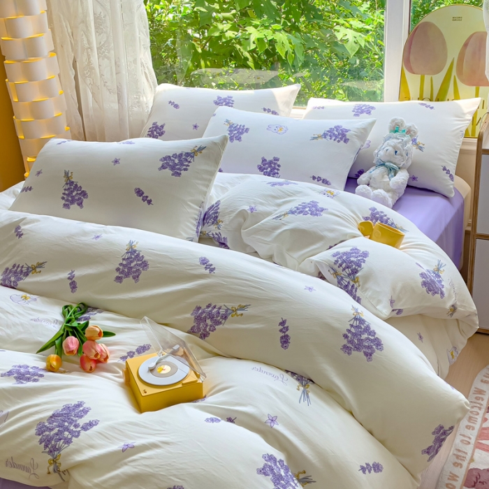 91家纺网 家纺一手货源 找家纺 暖芯优选 2023直播热款超柔水洗棉双层纱四件套 花束