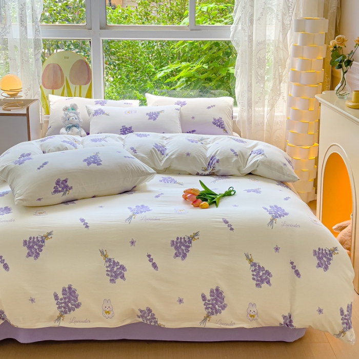 91家纺网 家纺一手货源 找家纺 暖芯优选 2023直播热款超柔水洗棉双层纱四件套 花束