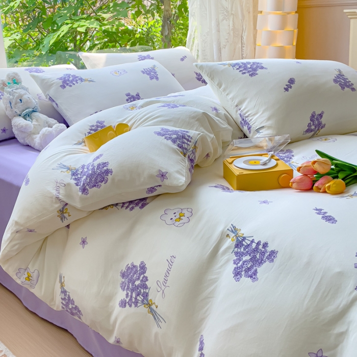 91家纺网 家纺一手货源 找家纺 暖芯优选 2023直播热款超柔水洗棉双层纱四件套 花束