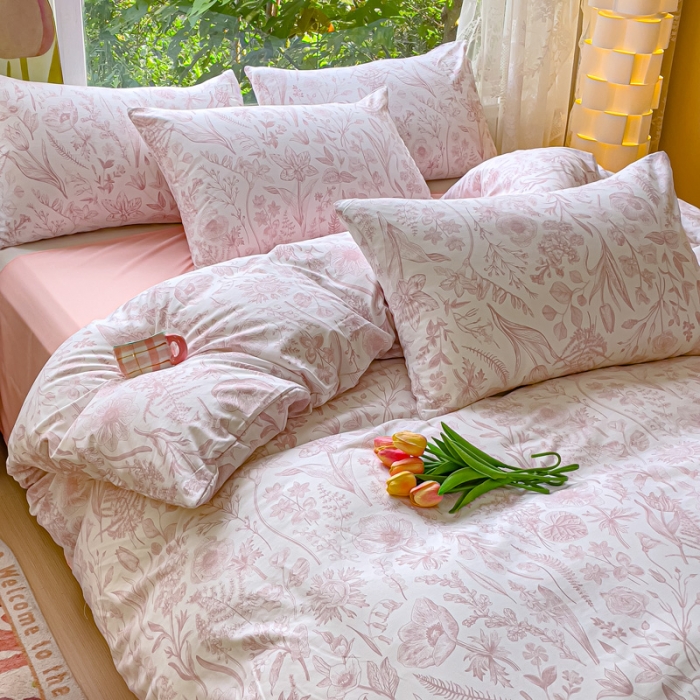 91家纺网 家纺一手货源 找家纺 暖芯优选 2023直播热款超柔水洗棉双层纱四件套 清雅