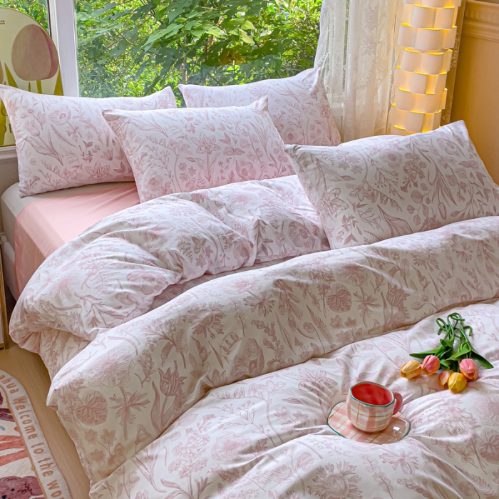 91家纺网 家纺一手货源 找家纺 暖芯优选 2023直播热款超柔水洗棉双层纱四件套 清雅