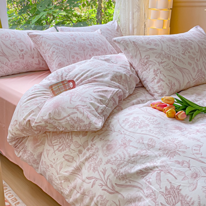 91家纺网 家纺一手货源 找家纺 暖芯优选 2023直播热款超柔水洗棉双层纱四件套 清雅