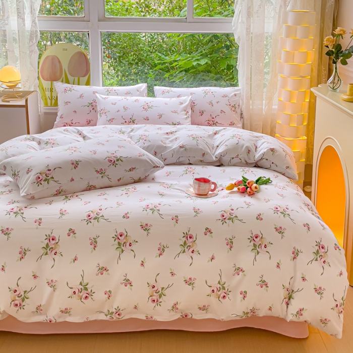 91家纺网 家纺一手货源 找家纺 暖芯优选 2023直播热款超柔水洗棉双层纱四件套 如颜