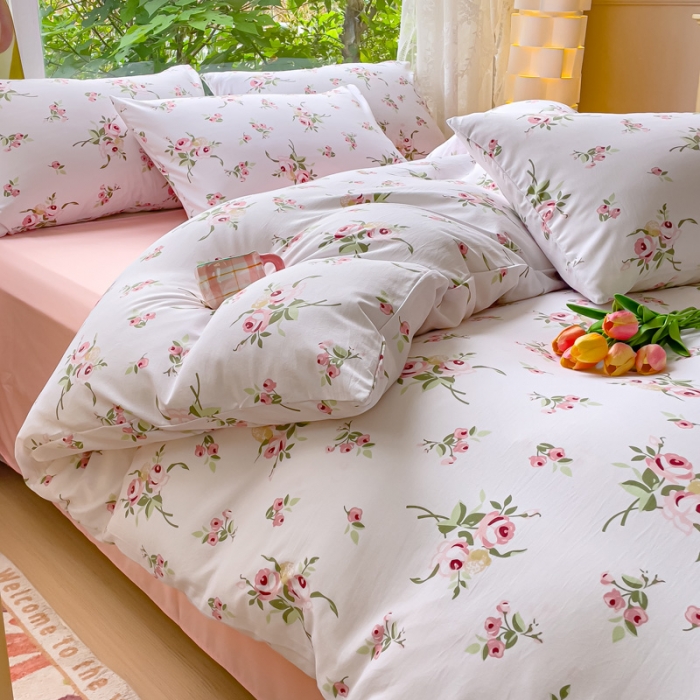 91家纺网 家纺一手货源 找家纺 暖芯优选 2023直播热款超柔水洗棉双层纱四件套 如颜