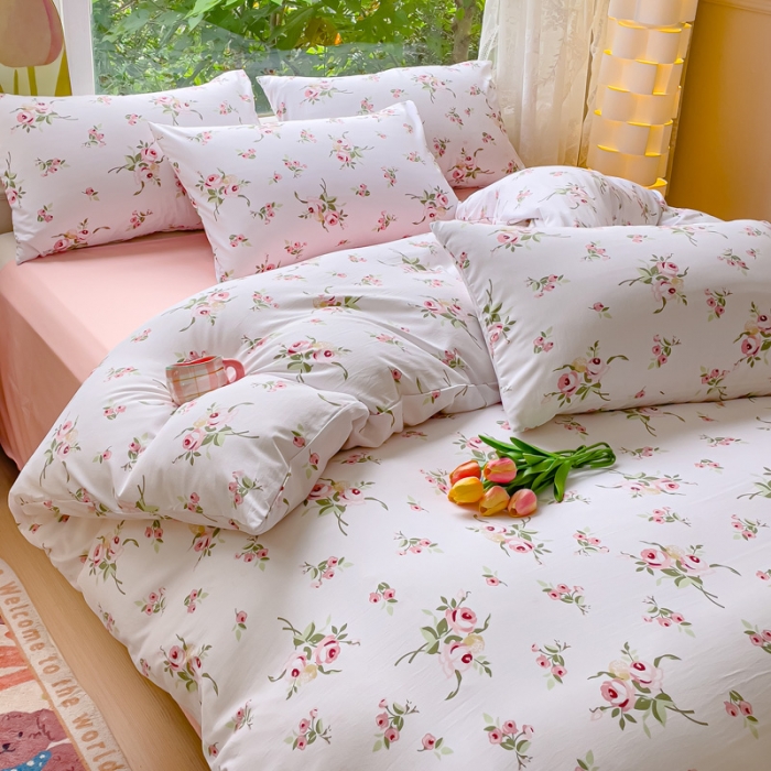 91家纺网 家纺一手货源 找家纺 暖芯优选 2023直播热款超柔水洗棉双层纱四件套 如颜