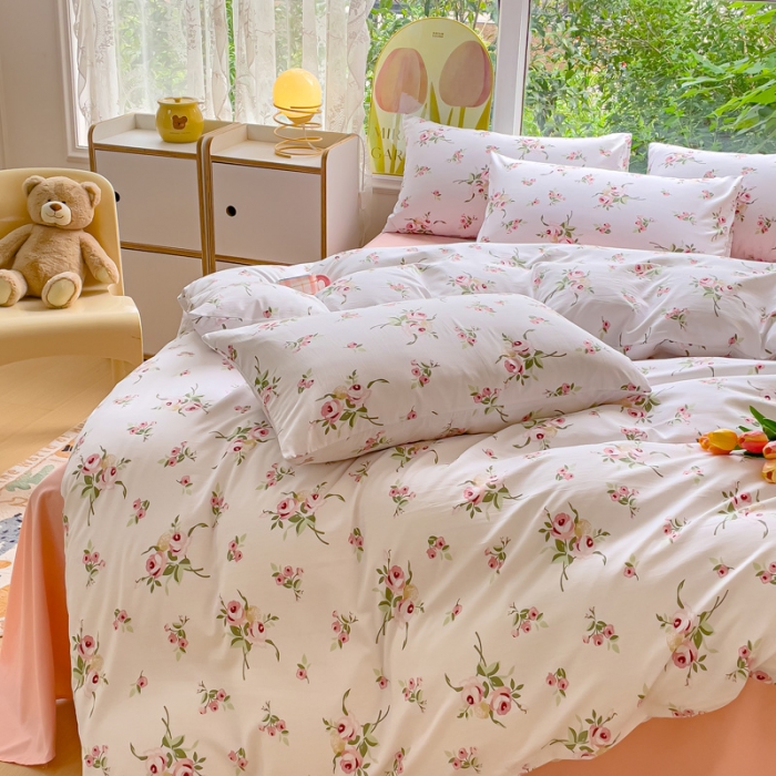 91家纺网 家纺一手货源 找家纺 暖芯优选 2023直播热款超柔水洗棉双层纱四件套 如颜