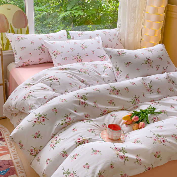 91家纺网 家纺一手货源 找家纺 暖芯优选 2023直播热款超柔水洗棉双层纱四件套 如颜