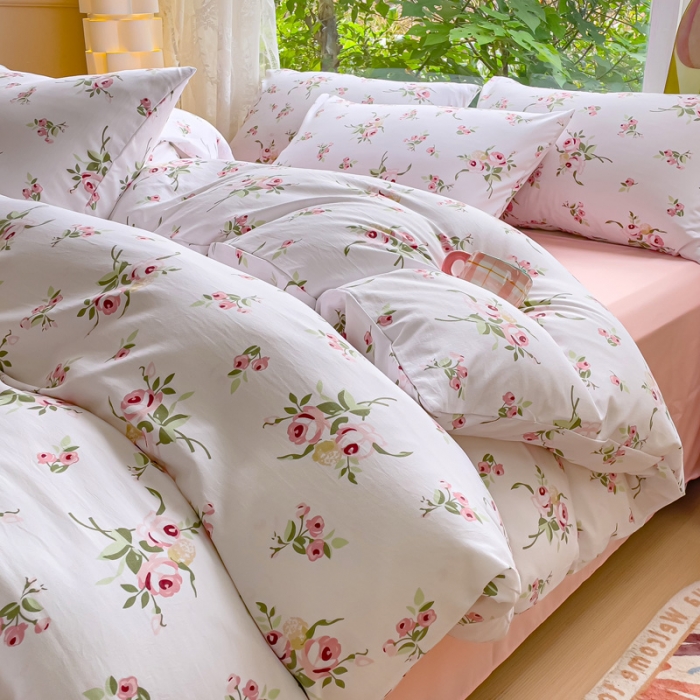 91家纺网 家纺一手货源 找家纺 暖芯优选 2023直播热款超柔水洗棉双层纱四件套 如颜