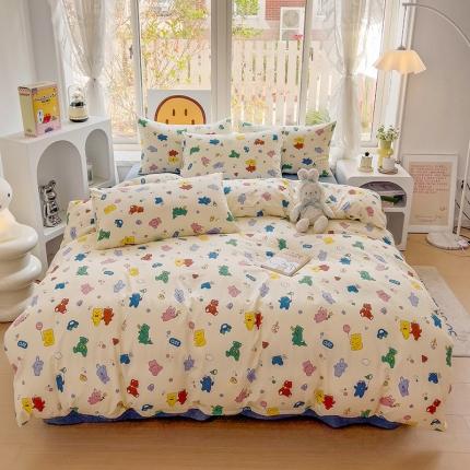 暖芯优选 2023直播热款超柔水洗棉双层纱四件套 小熊乐园