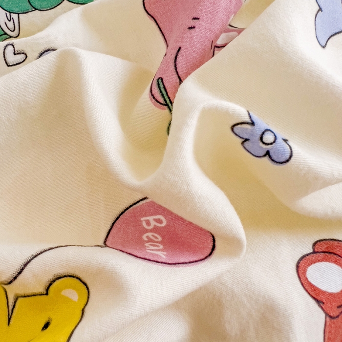 91家纺网 家纺一手货源 找家纺 暖芯优选 2023直播热款超柔水洗棉双层纱四件套 小熊乐园