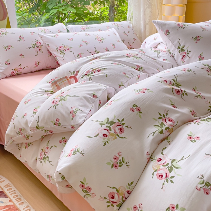 91家纺网 家纺一手货源 找家纺 暖芯优选 2023直播热款超柔水洗棉双层纱四件套 如颜