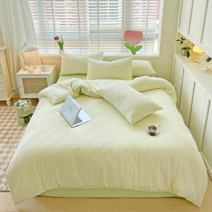 暖芯优选 2023直播无印风双层纱棉麻水洗棉麻四件套竖条纹荧光绿条