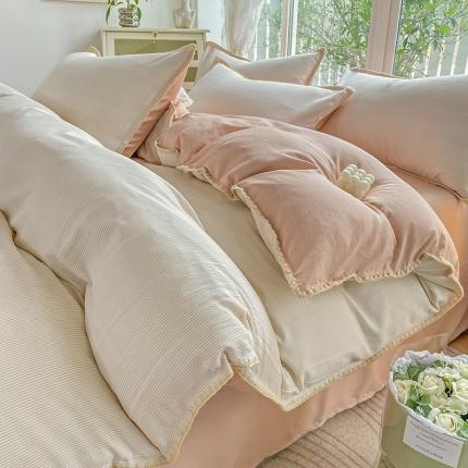 暖芯优选 2023新款无印风贝壳绣双层纱棉麻水洗四件套 宁静-米白