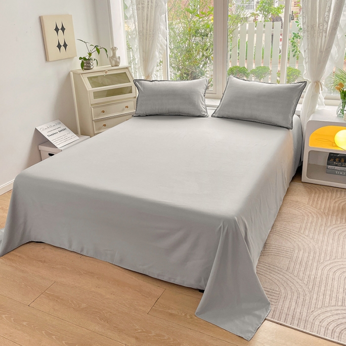 91家纺网 家纺一手货源 找家纺 暖芯优选 2023新款无印风贝壳绣双层纱棉麻水洗四件套 宁静-浅灰