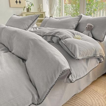 暖芯优选 2023新款无印风贝壳绣双层纱棉麻水洗四件套 宁静-浅灰